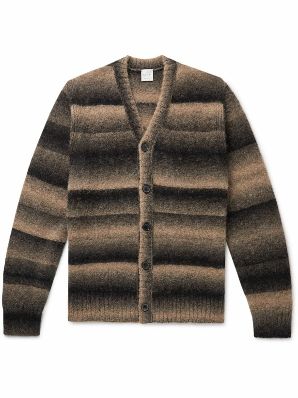 Photo: Paul Smith - Striped Brushed Alpaca-Blend Cardigan - Brown