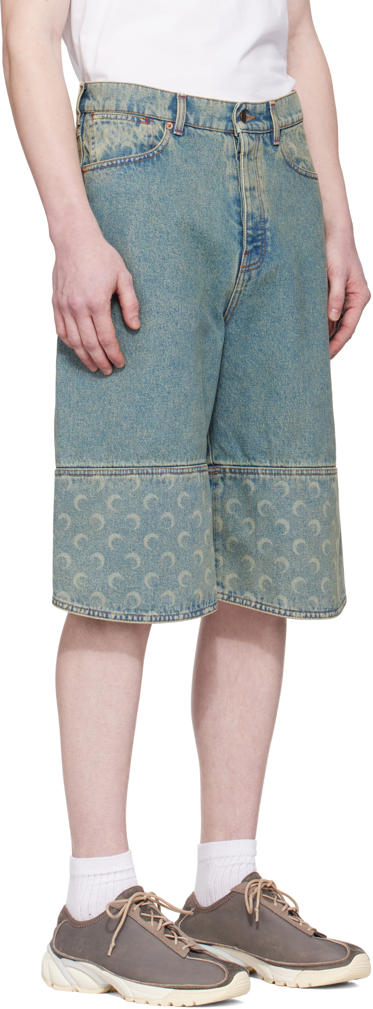 Marine Serre Blue Moon Laser Denim Shorts