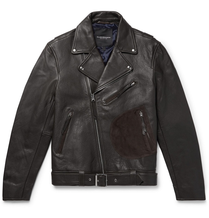 Photo: Club Monaco - Suede-Trimmed Leather Biker Jacket - Brown
