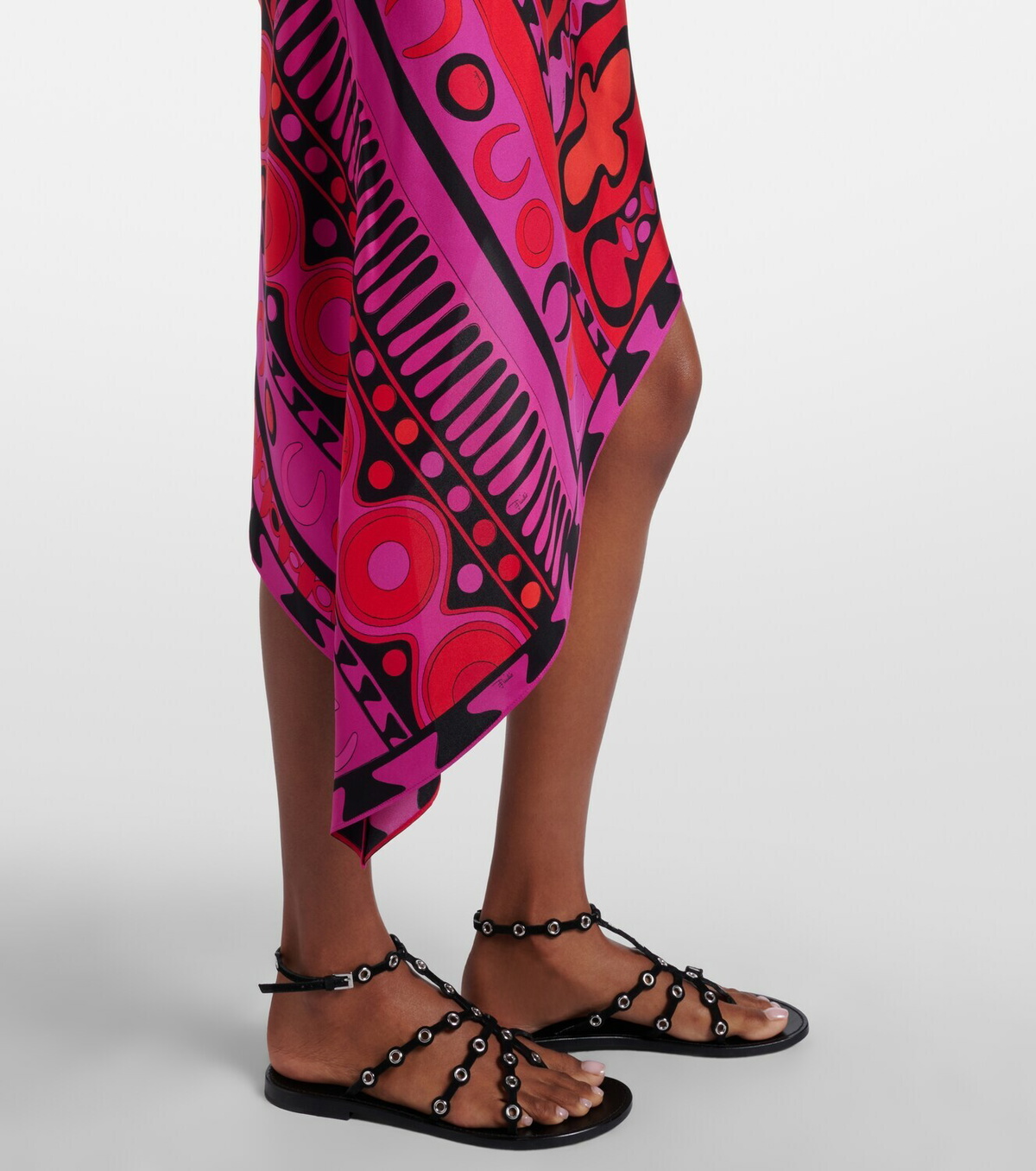 Pucci Soleil asymmetric silk twill midi dress