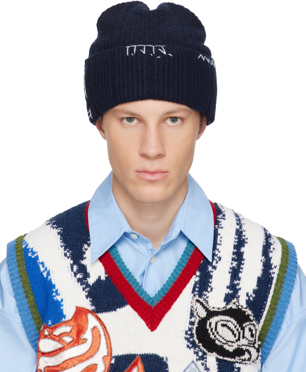 Marni Navy Wool-Cashmere Beanie