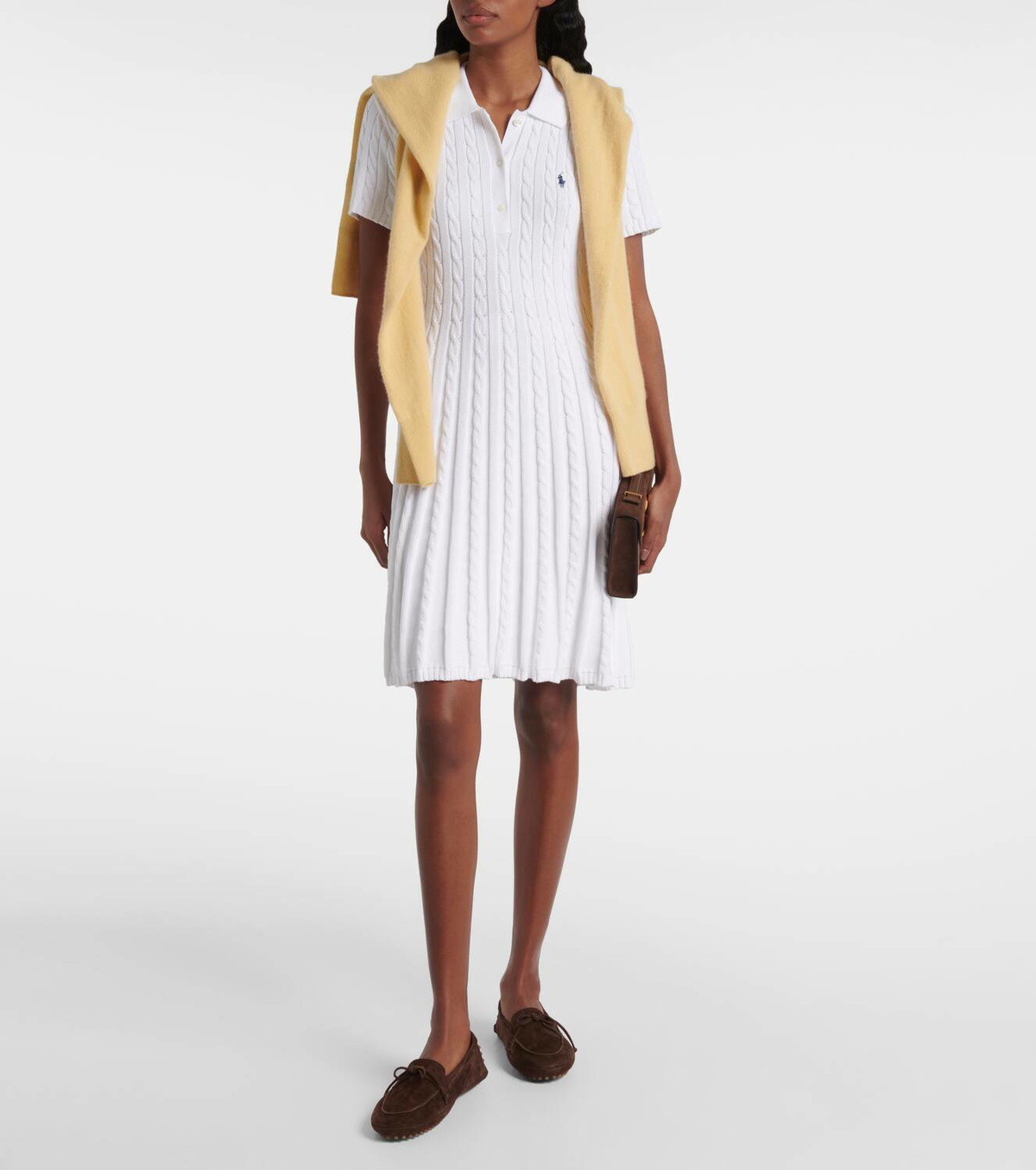 Polo Ralph Lauren Cable-knit cotton-blend polo dress