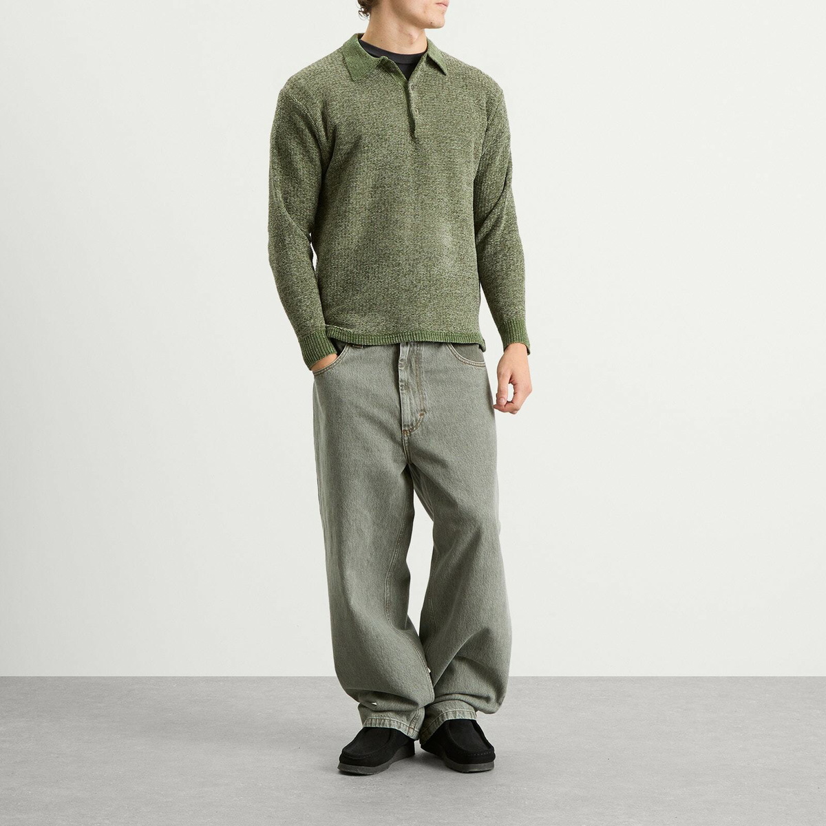 thisisneverthat Men's Velvet Knit Polo in Green
