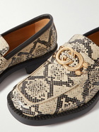 GUCCI - Logo-Embellished Croc-Effect Leather Loafers - Neutrals