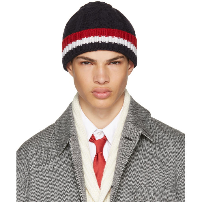 Photo: Thom Browne Navy Aran Cable Beanie