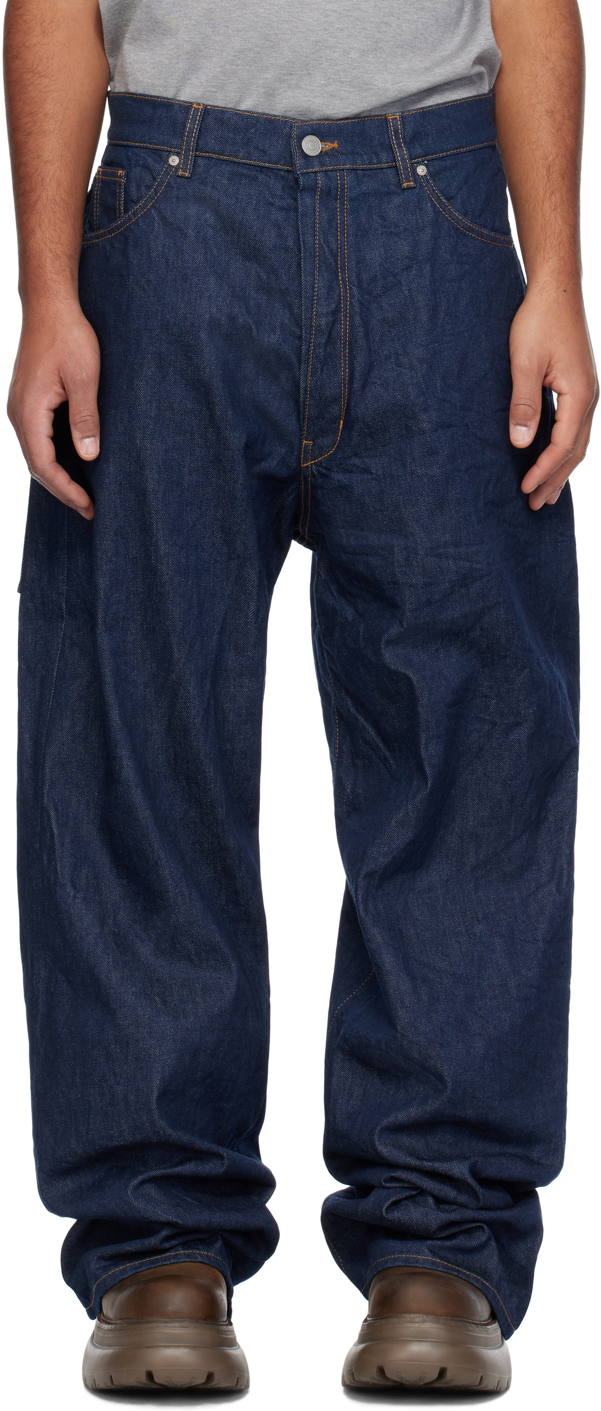 B1ARCHIVE Navy Wide Leg Jeans