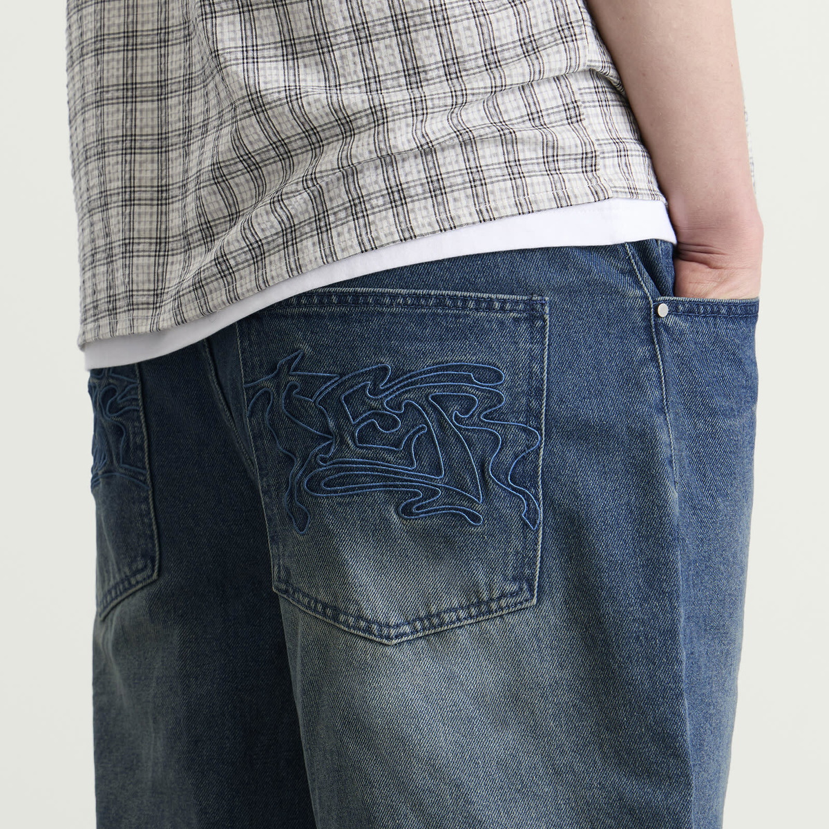 Butter Goods Men's Drummer Baggy Denim Shorts in Stone Wash Blue