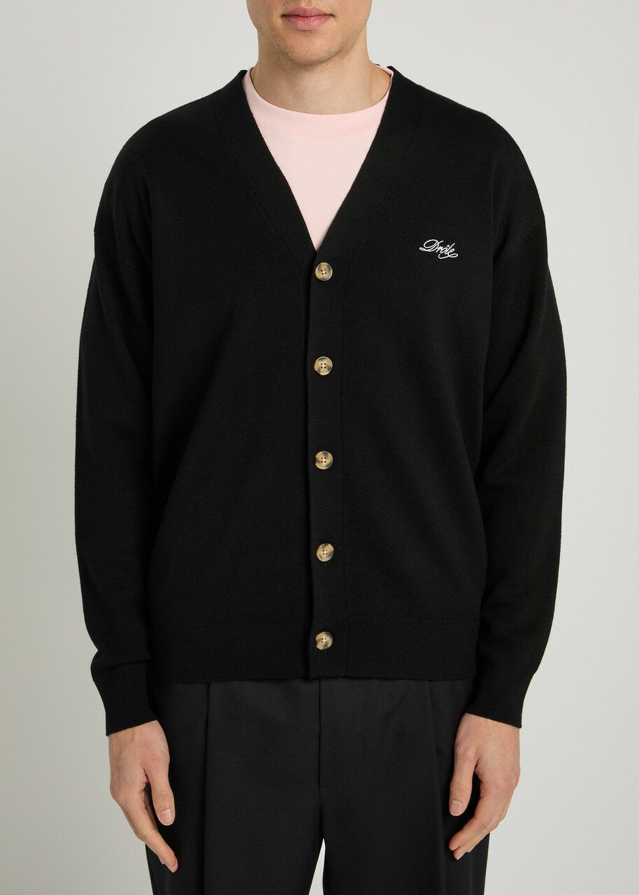 DRÔLE DE Monsieur Le Cardigan Drôle Embroidered Knit Cardigan Black