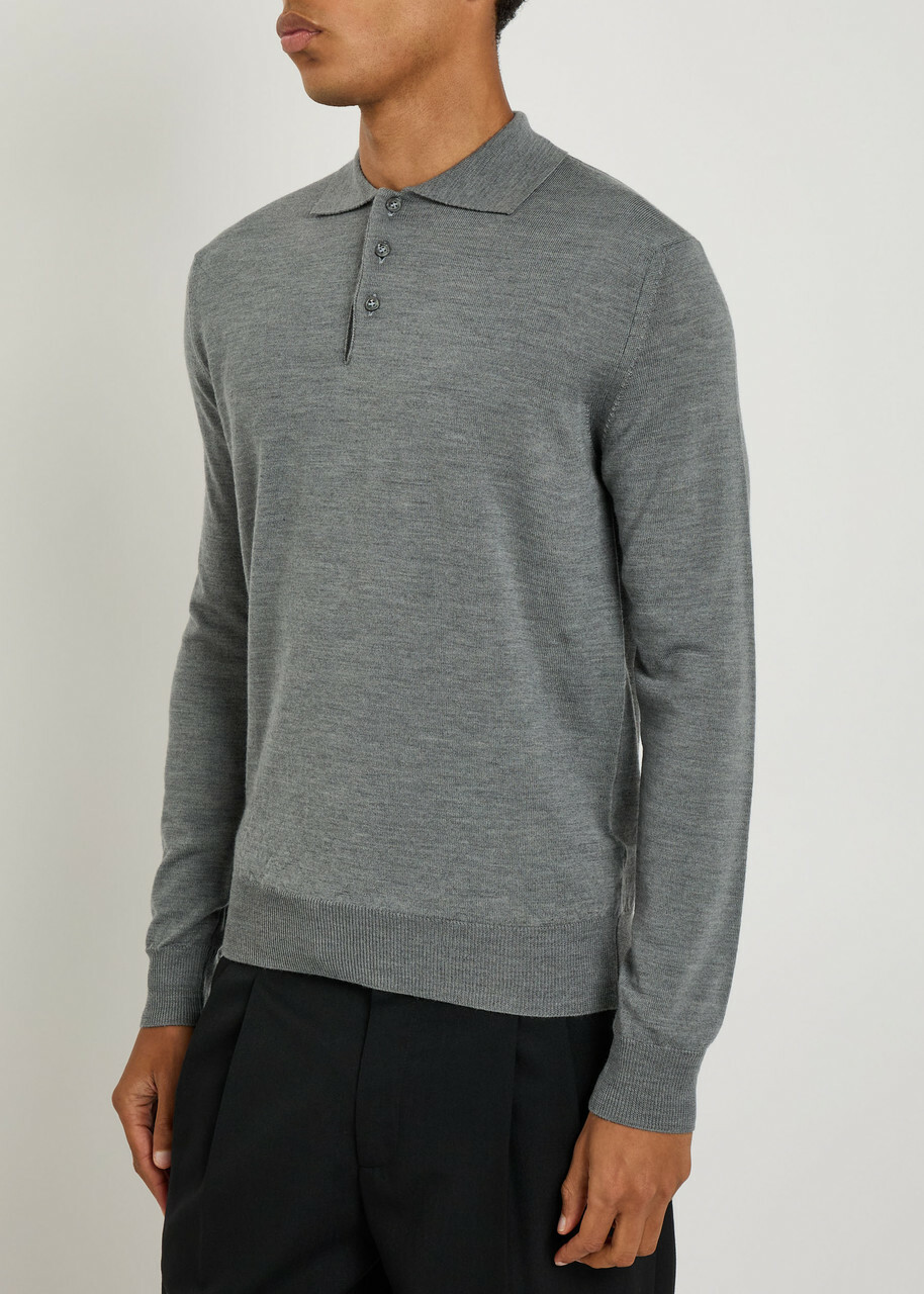 Aurélien Wool Polo Shirt Grey