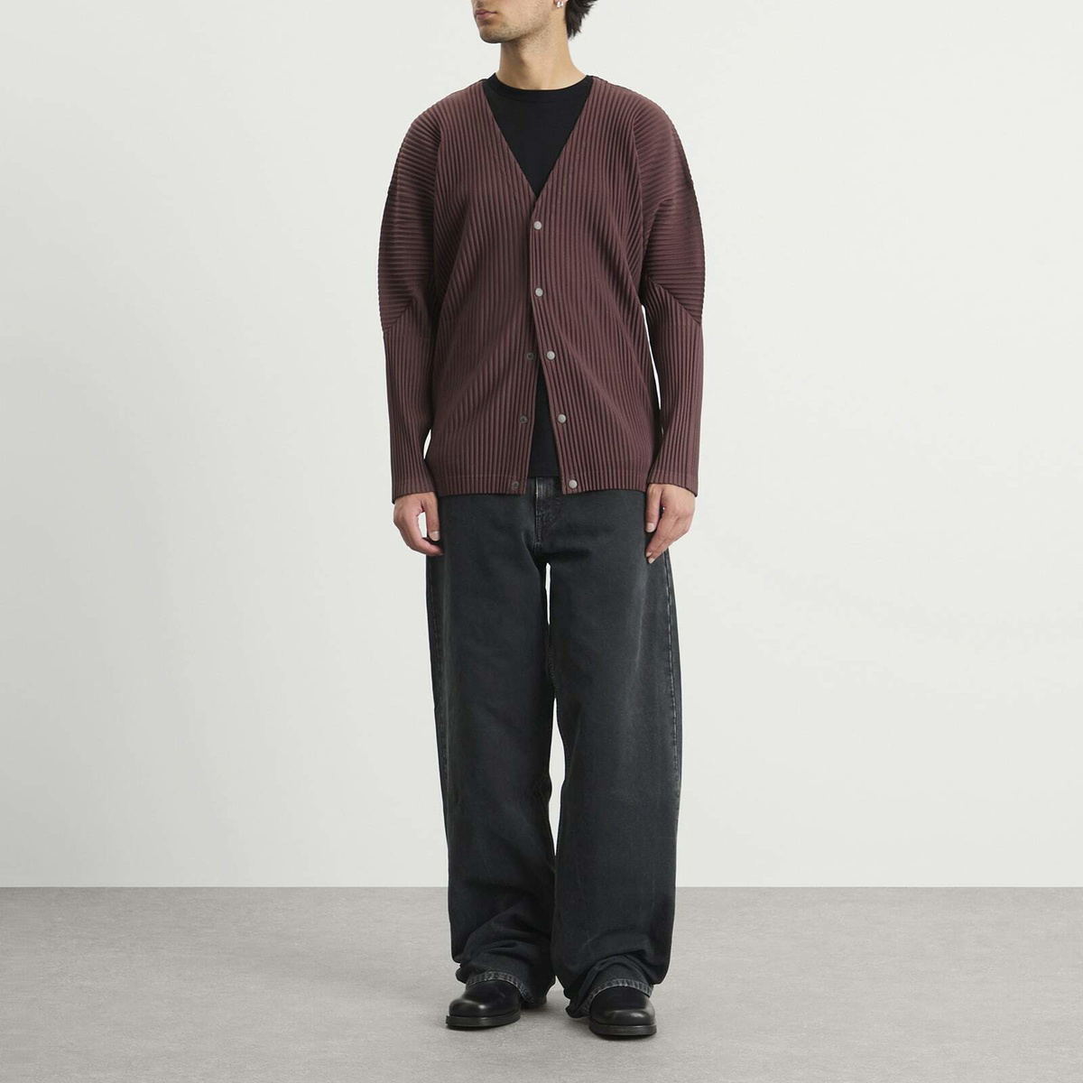 Homme Plissé Issey Miyake Men's Homme Plissé Button Down Cardigan in Edge Brown