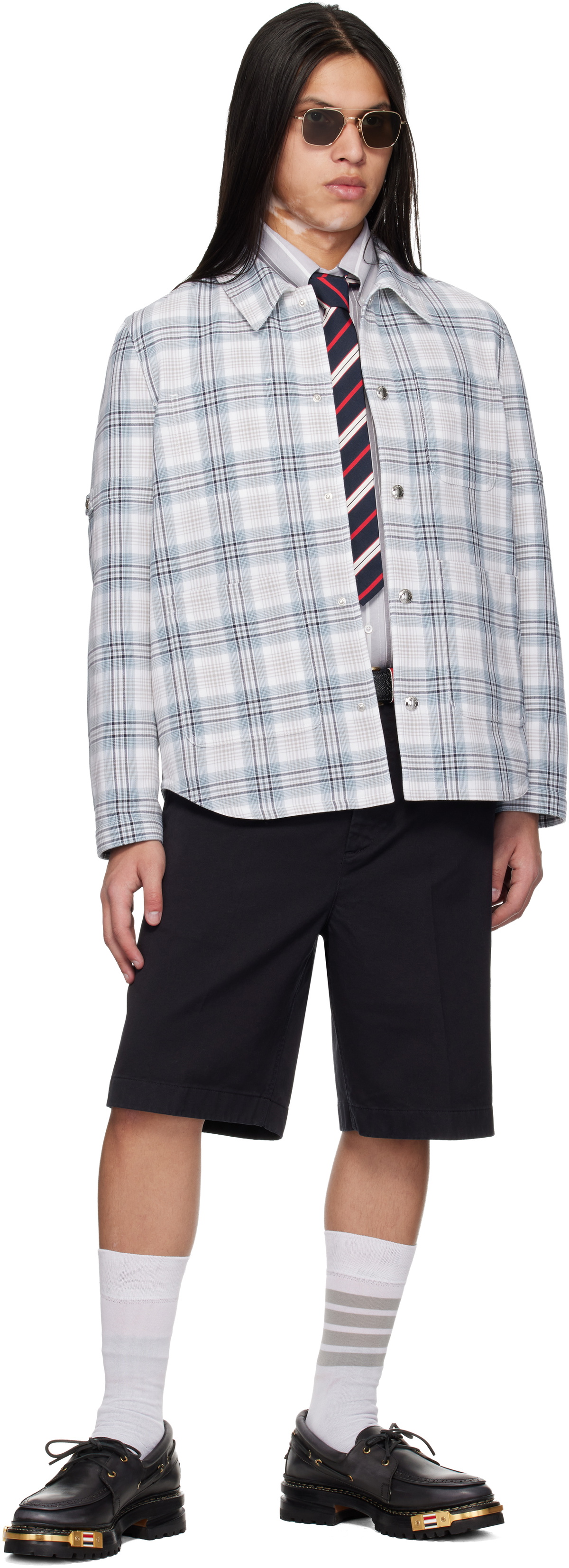 Thom Browne Gray Windowpane Plaid Armband Utility Jacket