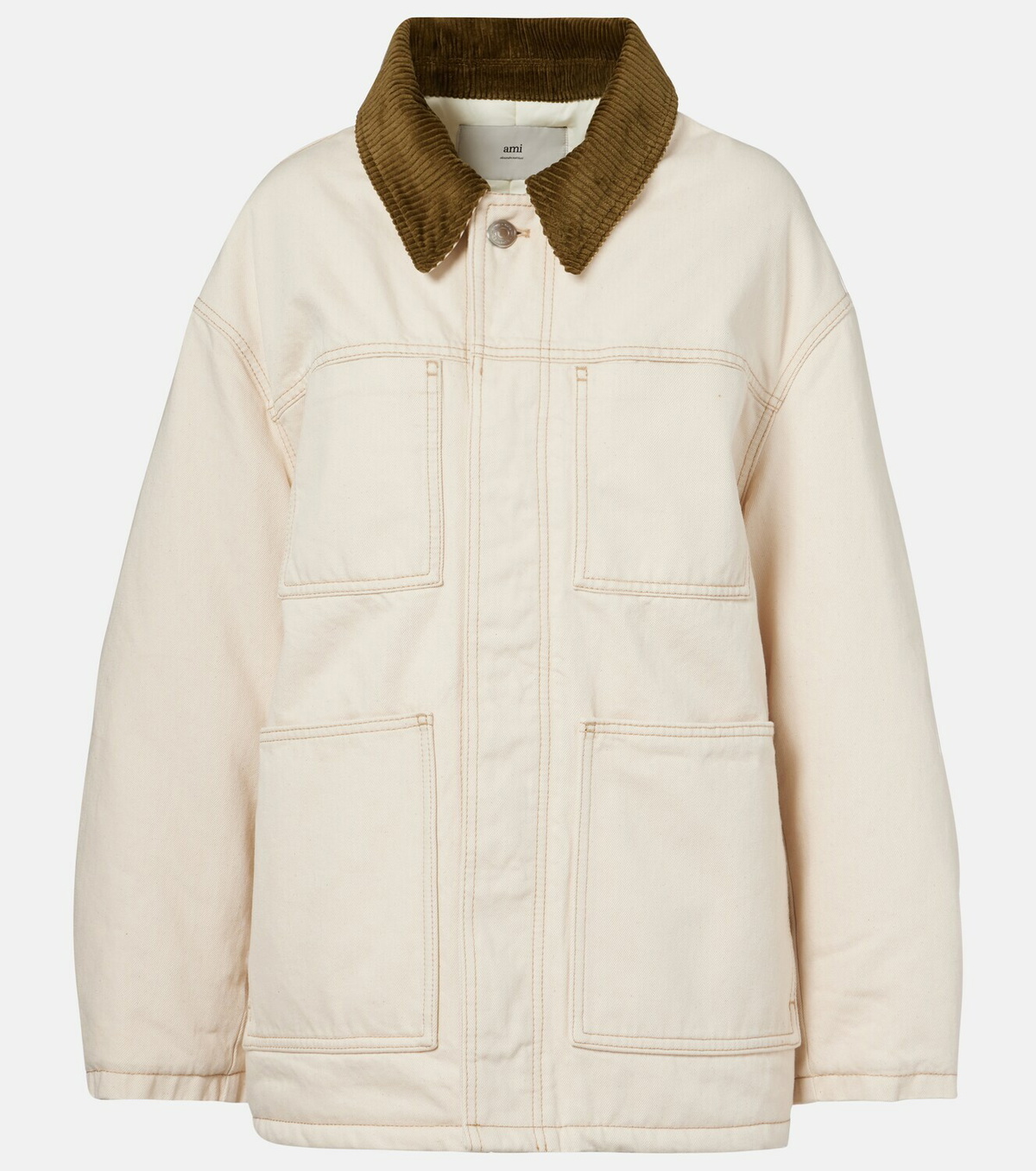 Ami Paris Corduroy-trimmed cotton twill field jacket