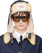 Charles Jeffrey LOVERBOY Navy & Beige Knit Patch Trapper Hat