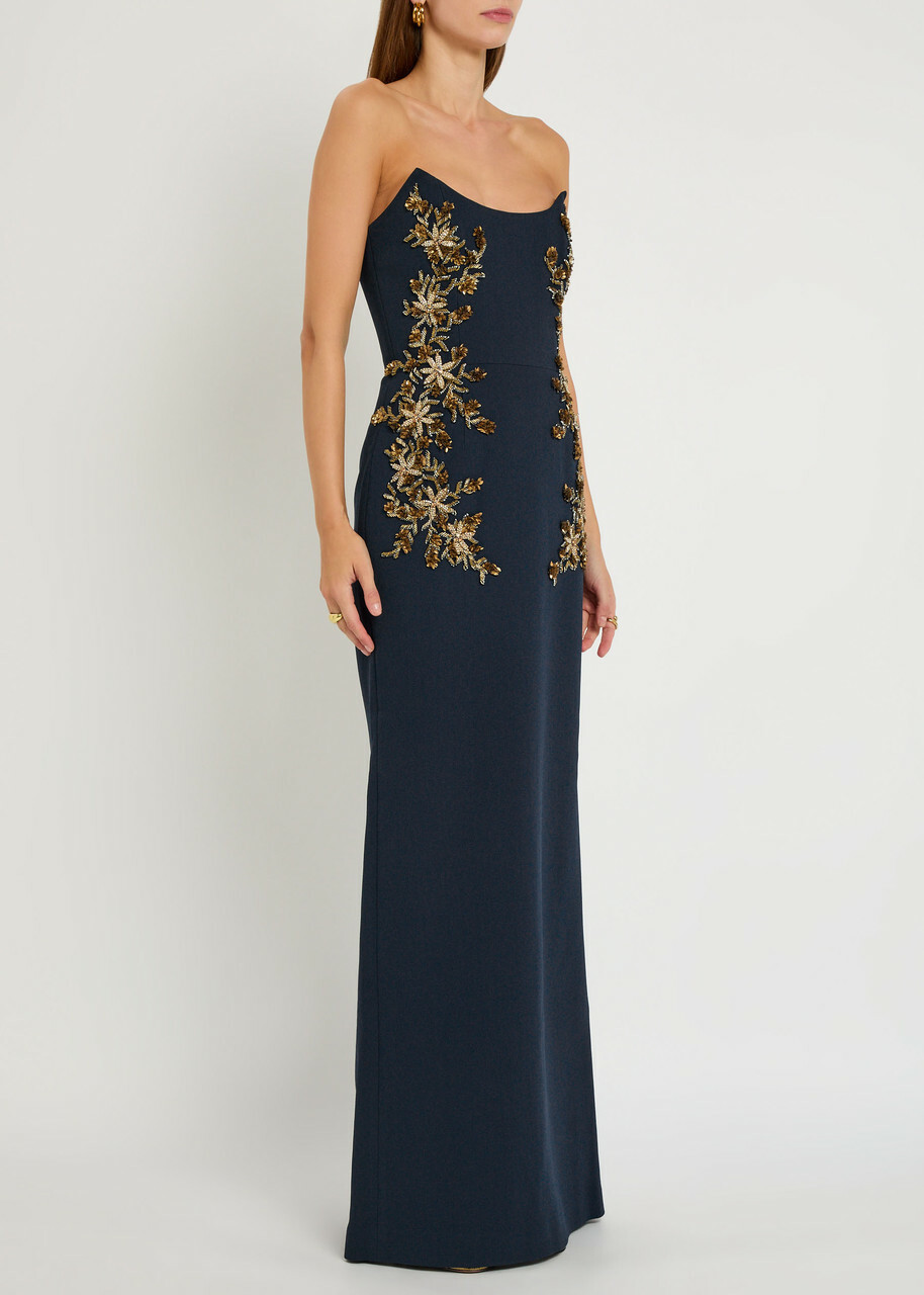 Rebecca Vallance Orla Embellished Crepe Gown Navy