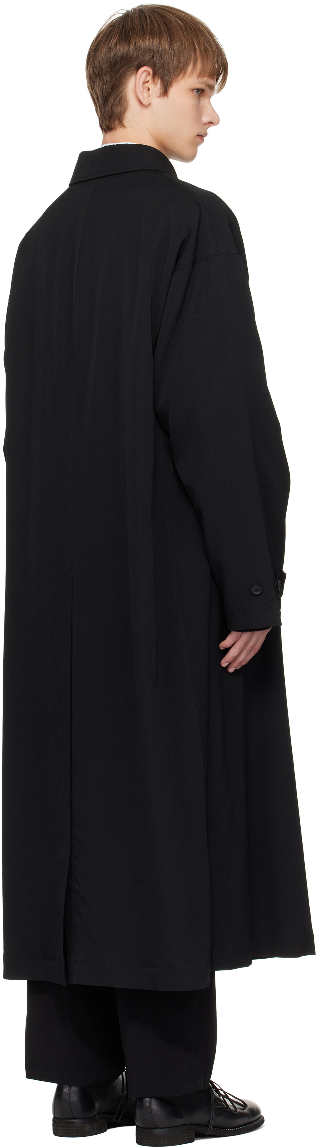 YOHJI YAMAMOTO Black Wool Gabardine Designed Sleeve Coat