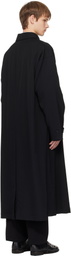 YOHJI YAMAMOTO Black Wool Gabardine Designed Sleeve Coat
