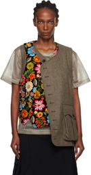 Comme des Garçons Homme Plus Khaki & Black Velvet Floral Pattern Embroidery Vest