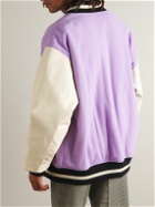 Wacko Maria - Logo-Embroidered Leather-Trimmed Wool-Blend Felt Varsity Jacket - Purple
