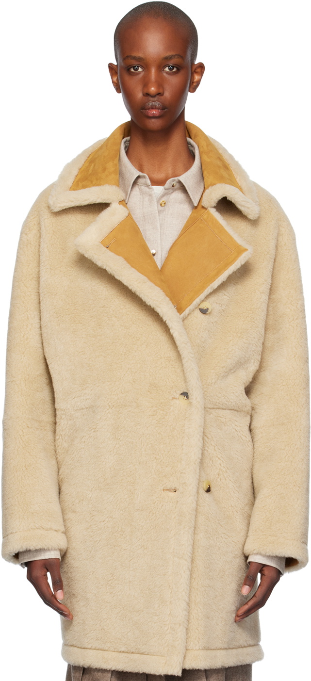 LE17SEPTEMBRE Beige Reversible Faux-Fur & Faux-Leather Coat