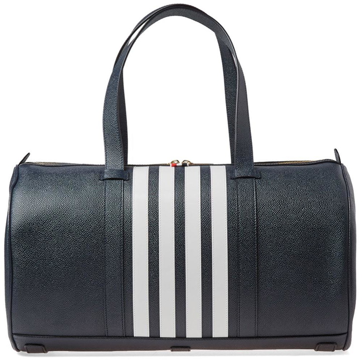 Photo: Thom Browne Four Bar Gym Bag Blue