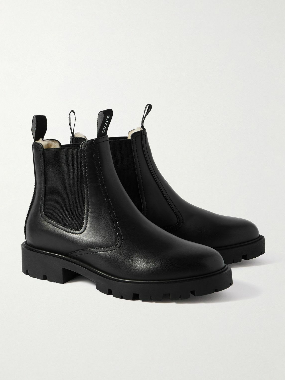 CELINE - Margaret Shearling-Lined Leather Chelsea Boots - Black