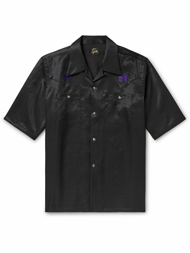Photo: Needles - Convertible-Collar Embroidered Sateen Shirt - Black