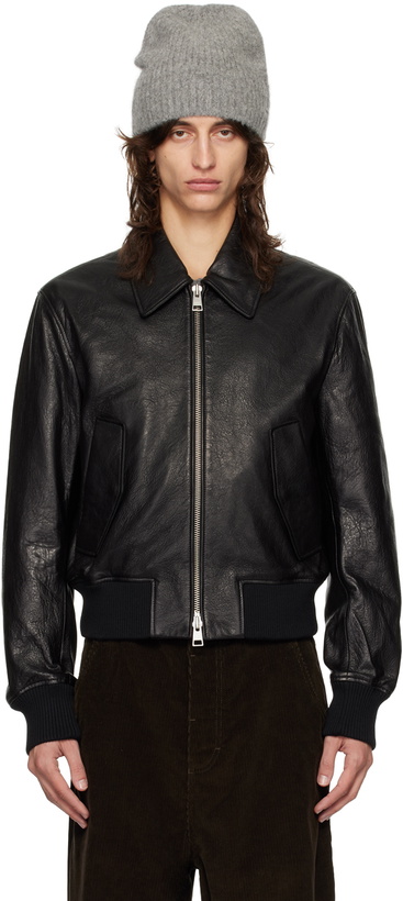 Photo: AMI Paris Black Zipped Leather Jacket