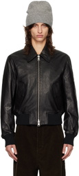AMI Paris Black Zipped Leather Jacket