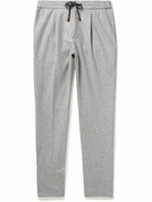 Brunello Cucinelli - Straight-Leg Brushed Virgin Wool Drawstring Trousers - Gray