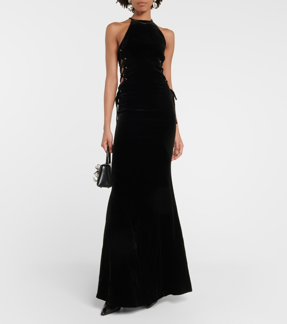 alessandra rich black velvet dress Alessandra Rich Black Velvet Mini Dress with Ostrich Feather Trim and –  Sellier main image 0