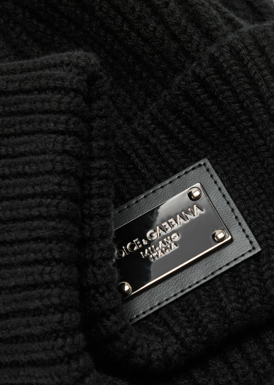 Dolce & Gabbana Logo Ribbed Wool-blend Beanie - Black - One Size