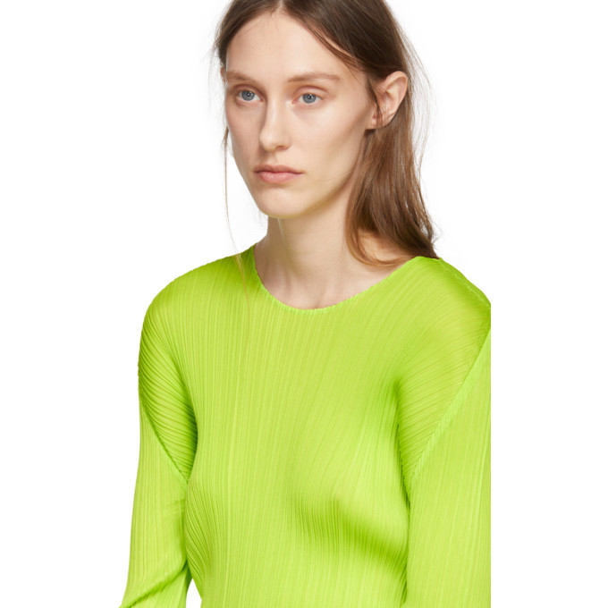 Pleats Please Issey Miyake July Scoop-Neck Pleated T-Shirt - Green