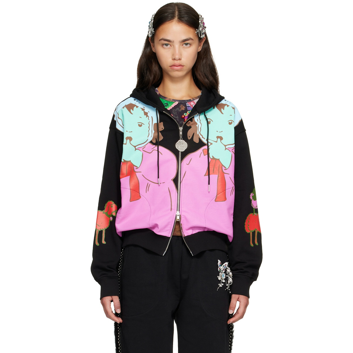 Chopova Lowena Black Double Woody Baby Zip Hoodie