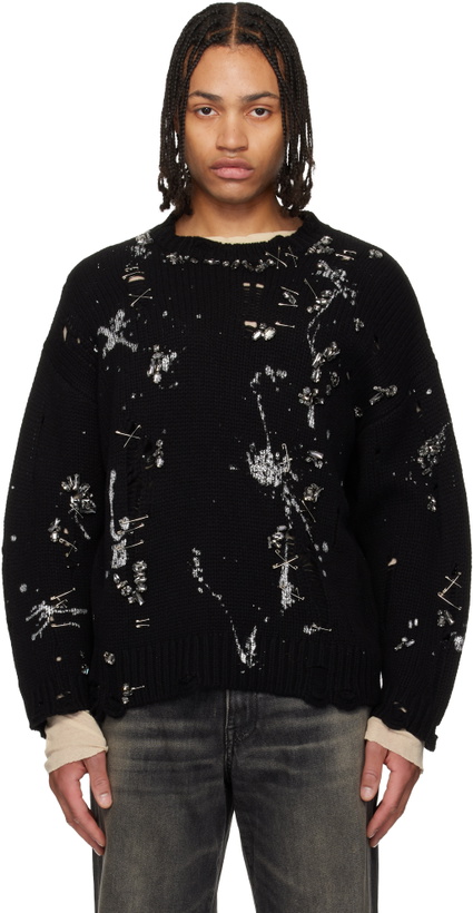 Photo: R13 Black Distressed Oversized Crystals & Pins Sweater