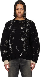 R13 Black Distressed Oversized Crystals & Pins Sweater