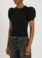 Alice + Olivia Chase Puff Faux Pearl-embellished Cotton-blend top Black