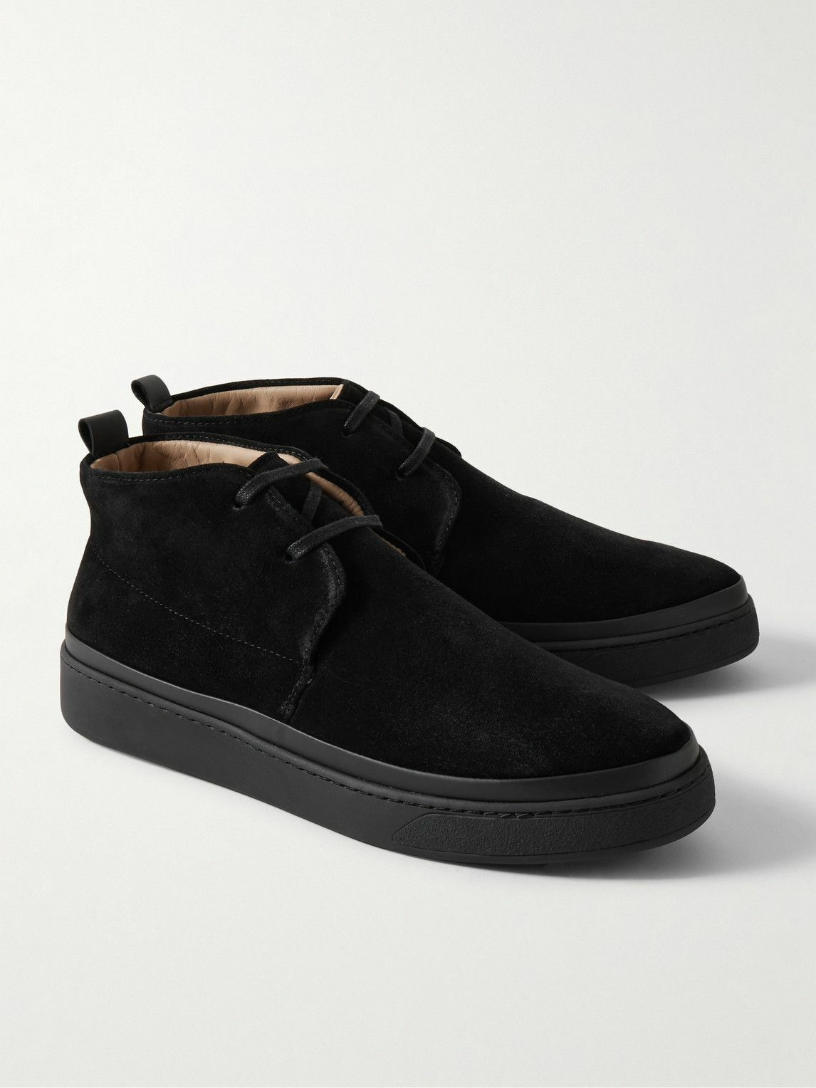 Mulo - Leather-Trimmed Waxed-Suede Chukka Boots - Black