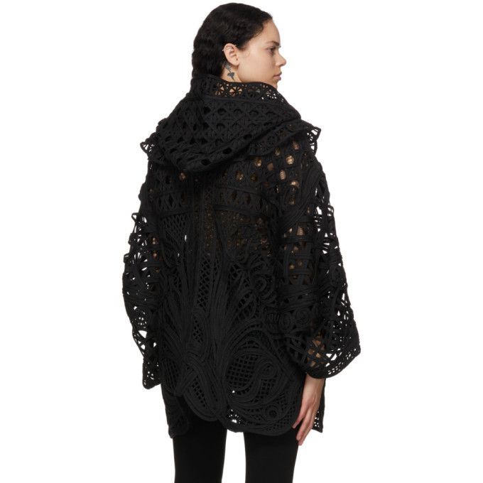 Mame Kurogouchi Black Linen Crochet Coat Mame Kurogouchi