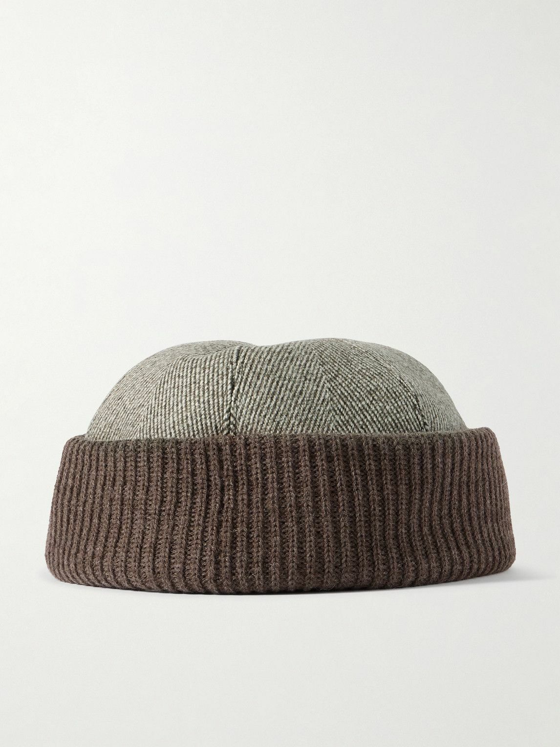 Loro Piana - Logo-Appliquéd Herringbone Cotton-Blend and Ribbed-Knit Beanie - Brown