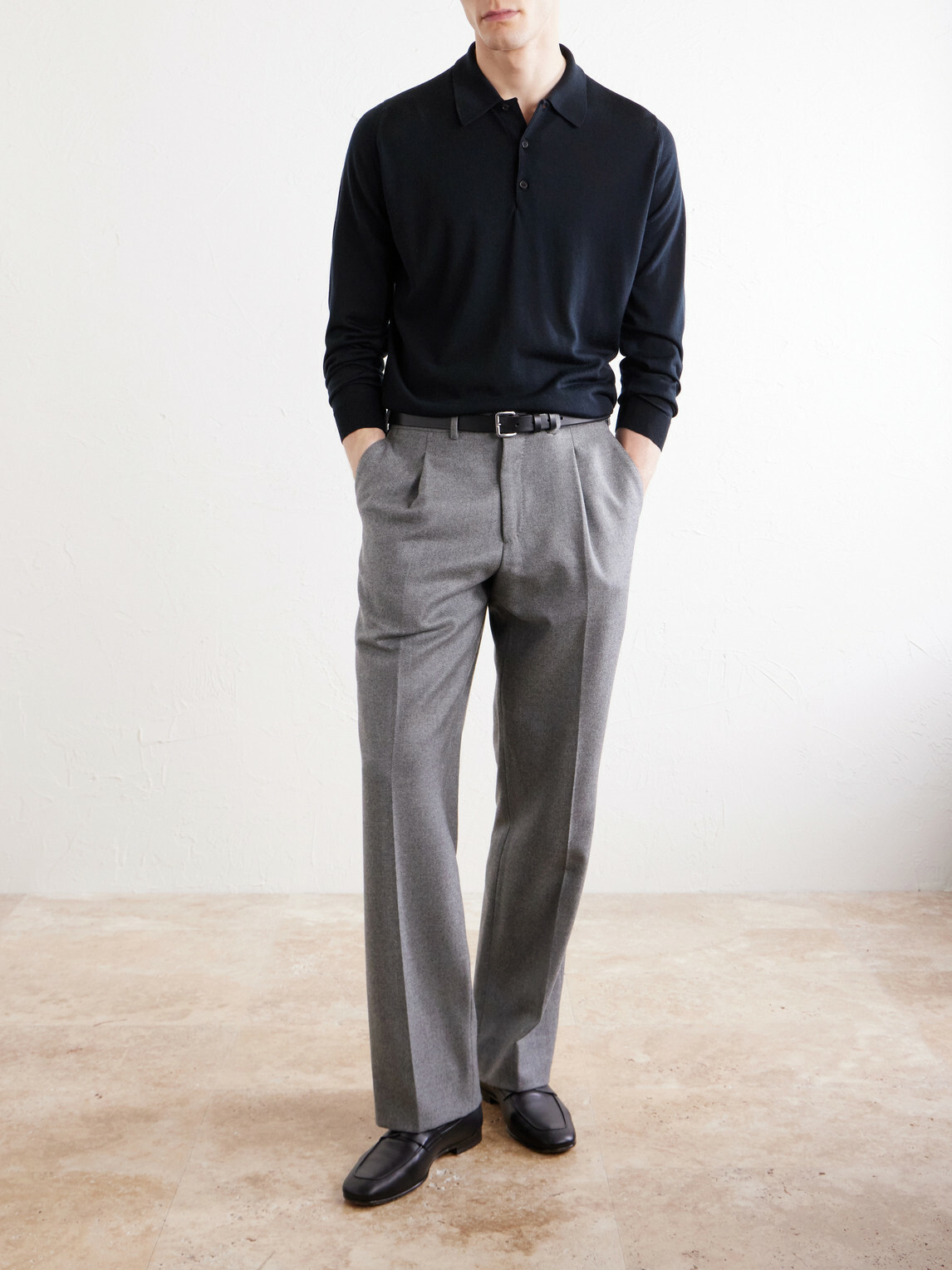 John Smedley - Caverhill Knitted Merino Wool Polo Shirt - Black