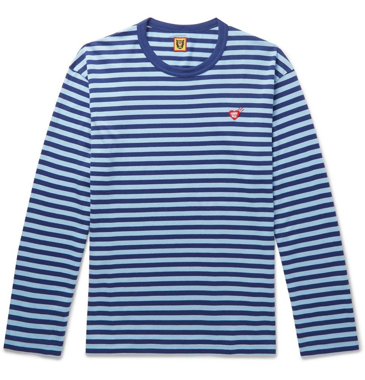 Photo: Human Made - Logo-Appliquéd Striped Cotton-Jersey T-Shirt - Light blue