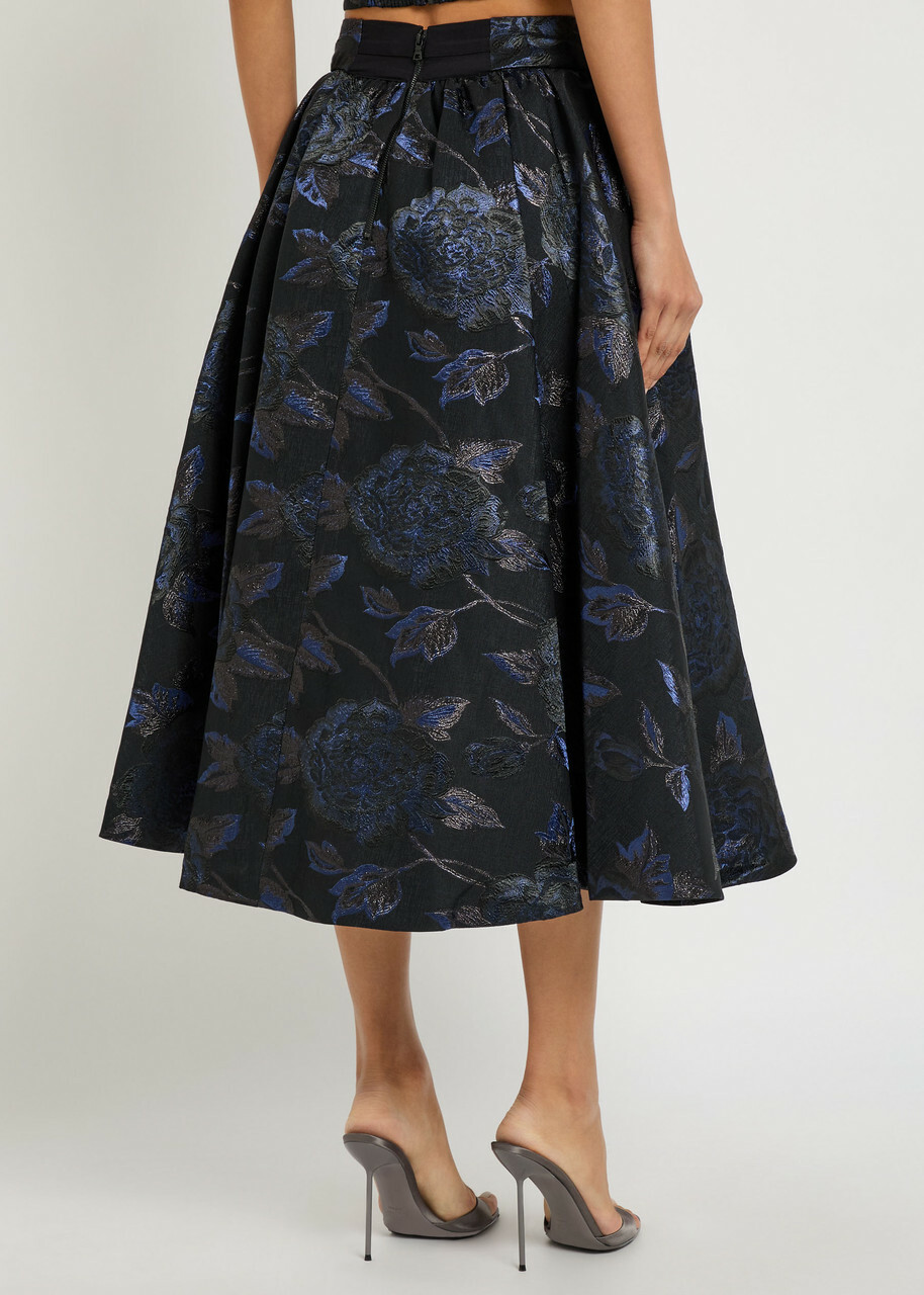 Alice + Olivia Nilda Floral-jacquard Woven Midi Skirt Black