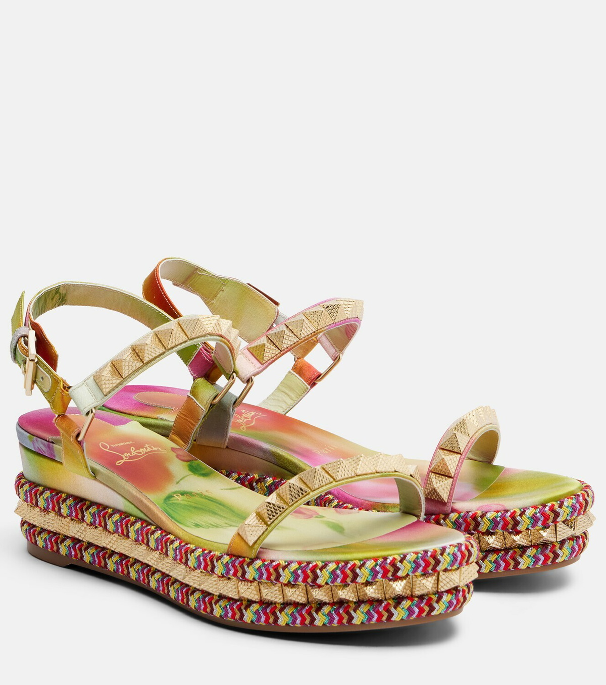 Christian Louboutin Pyra Clou studded floral espadrille wedges