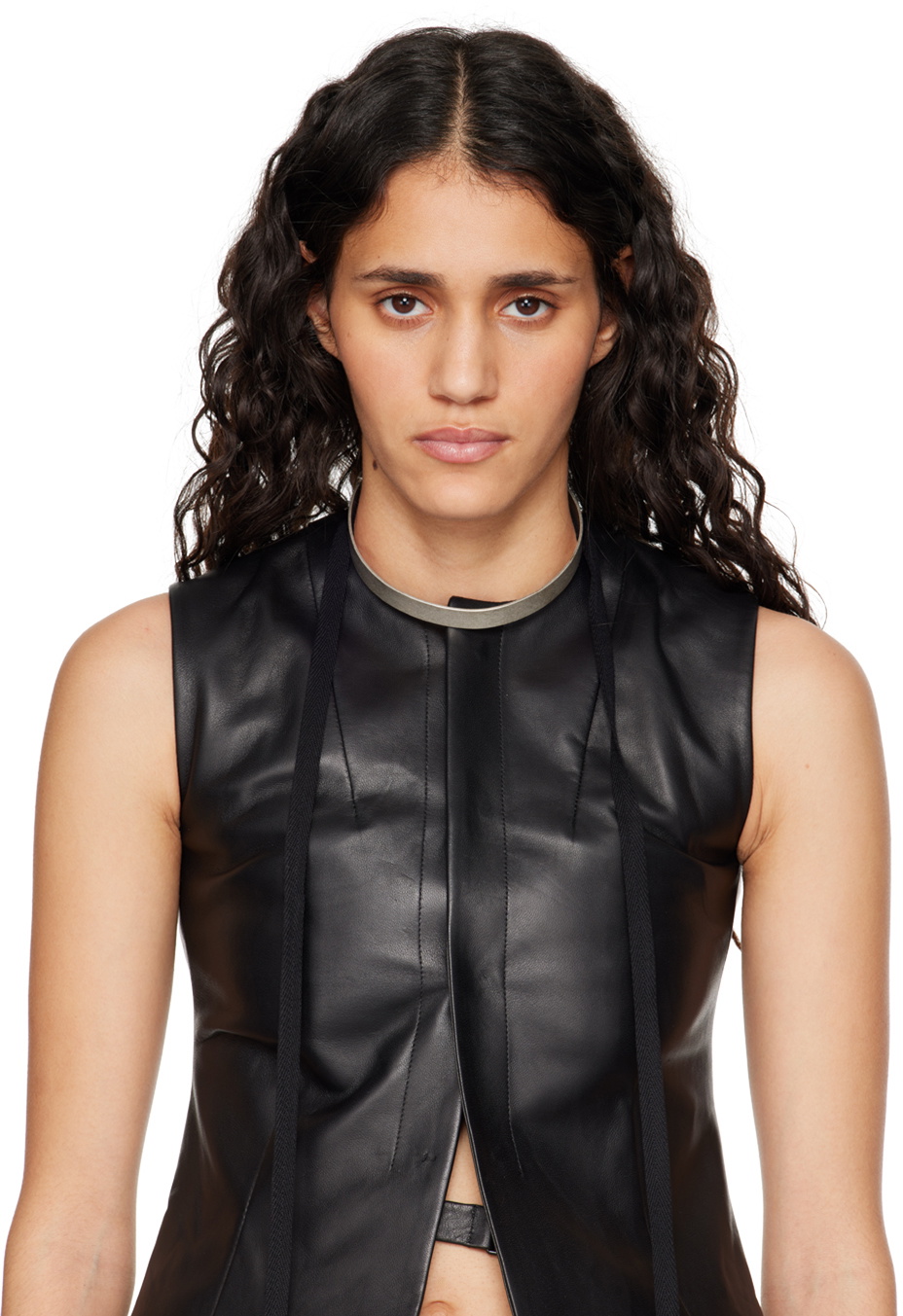 Ann Demeulemeester Silver & Black Pam Plate Necklace