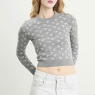 Marine Serre Women's Moon Jacquard Knit Fitted Crewneck Sweater in Misty Grey