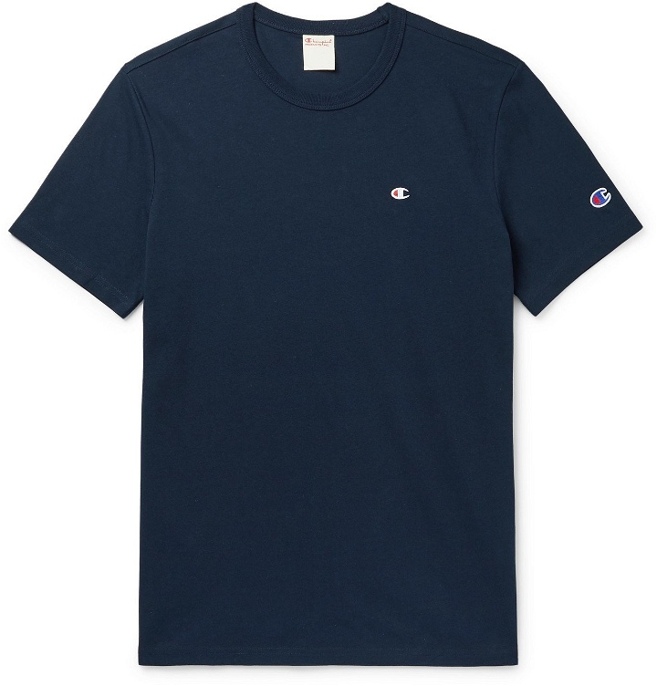 Photo: Champion - Logo-Embroidered Cotton-Jersey T-Shirt - Blue