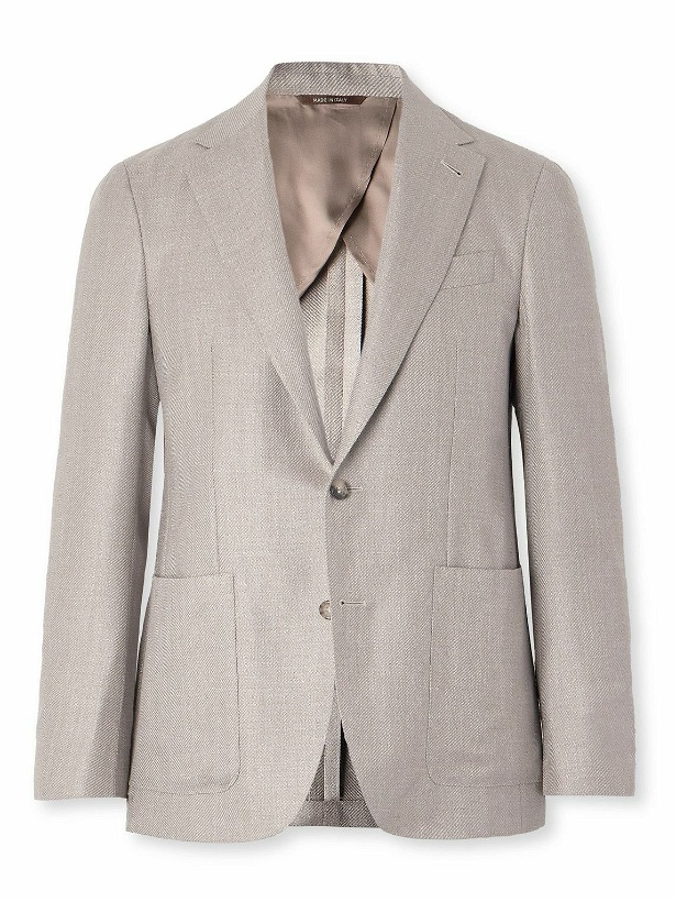 Photo: Canali - Wool, Silk and Linen-Blend Twill Suit Jacket - Neutrals