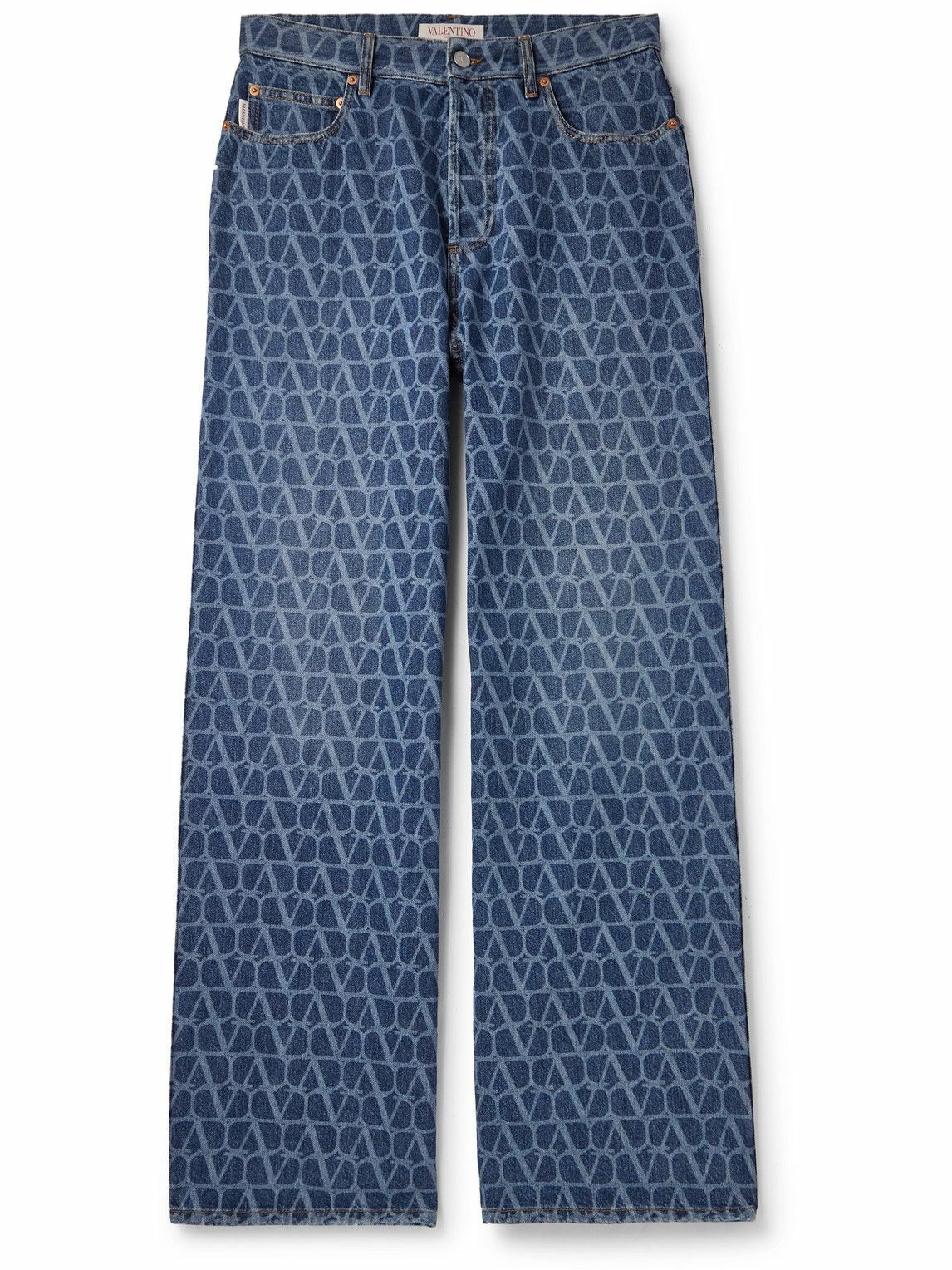 【関税&送料込】Valentino Garavani Denim Jeans With Printed Valentino Garavani Floral-Print Trim Straight-Leg Denim