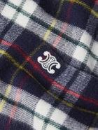 CELINE - Logo-Embroidered Checked Wool-Flannel Shirt - Blue