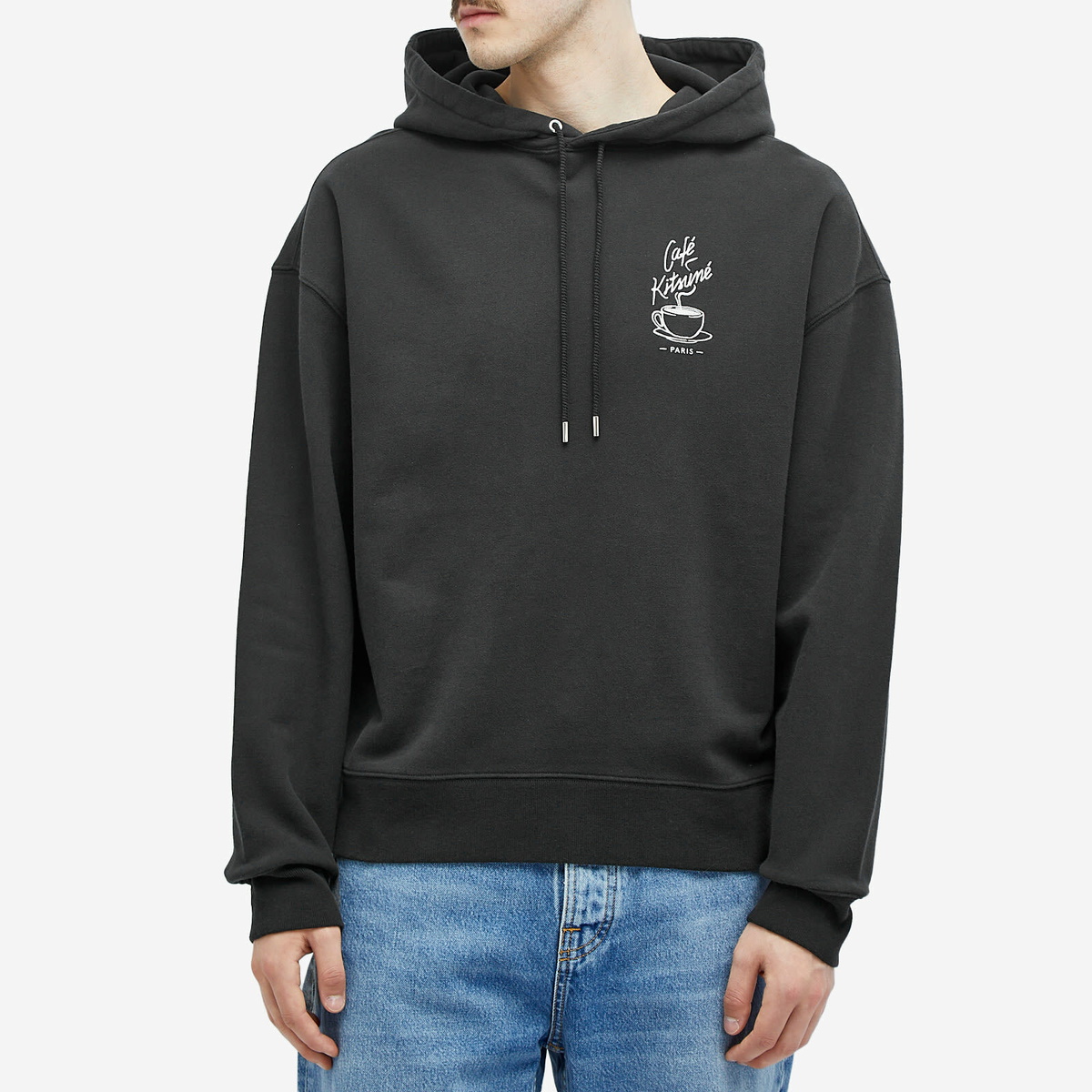 Maison Kitsuné Men's Café Kitsuné Coffee Cup Hoodie in Black